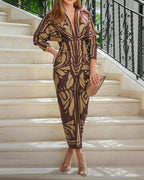 V-neck printed long-sleeved dress