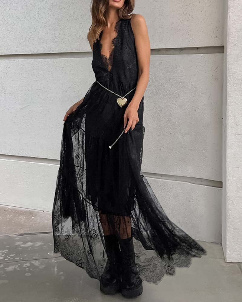 V-Neck Loose Backless Long Dress