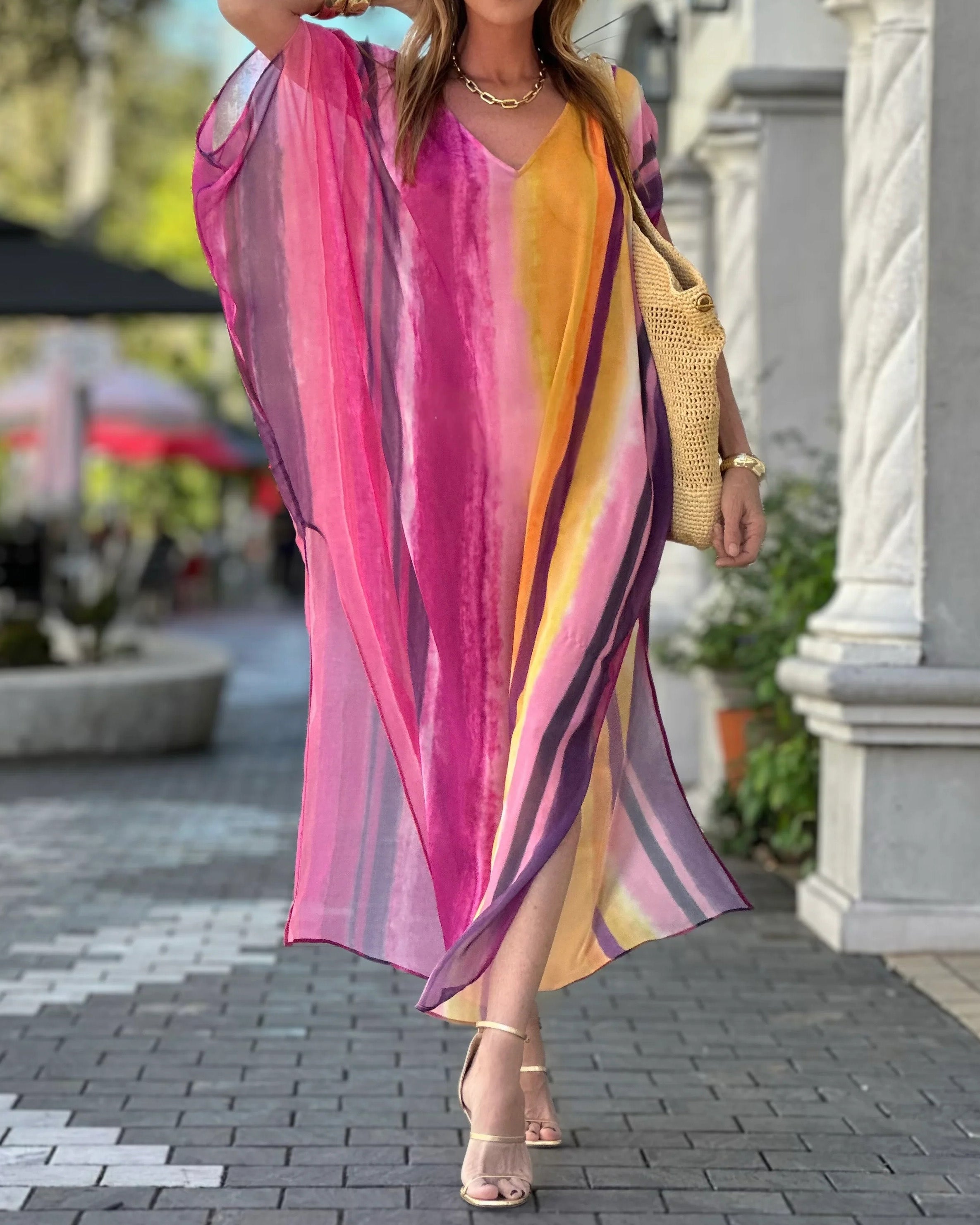 V-Neck Printed Loose Dress