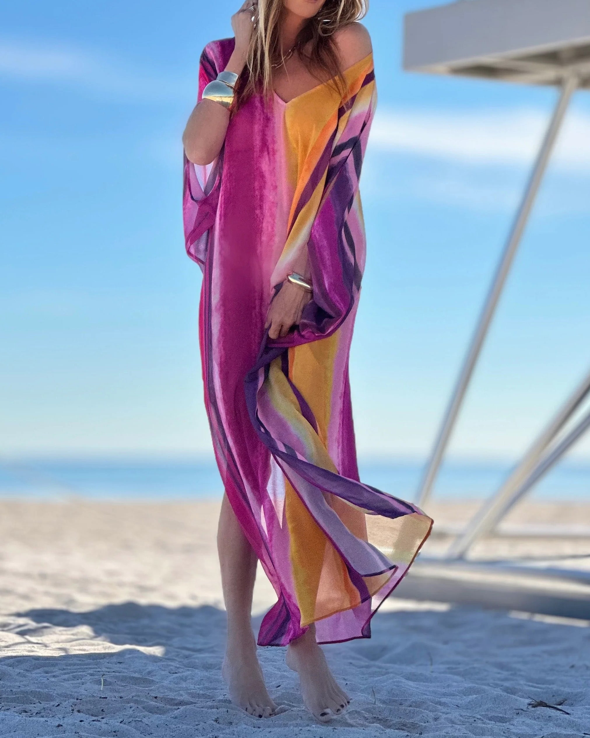 V-Neck Printed Loose Dress