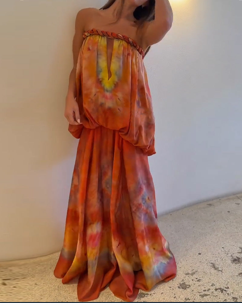Sleeveless Strapless Printed Dress