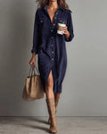 Corduroy Collar Solid Color Dress