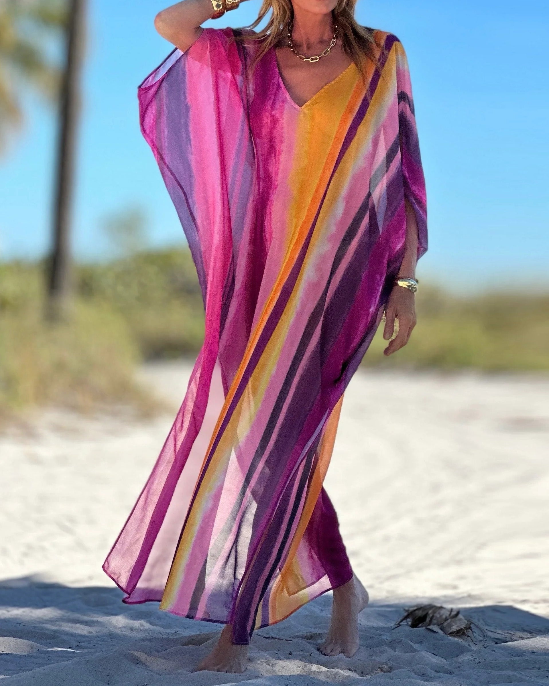 V-Neck Printed Loose Dress