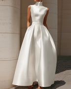High-Necked Sleeveless Satin A-Line Evening Dress