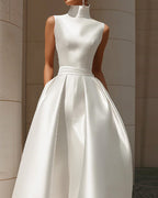 High-Necked Sleeveless Satin A-Line Evening Dress