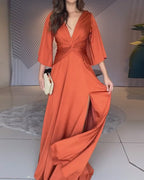 V-Neck Knotted Solid Color Dress