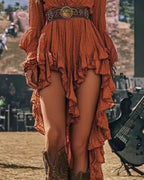 Ruffled Vintage Western-Style Asymmetrical Dress