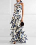Lace-up Full Skirt Floral Dress
