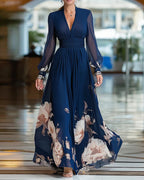 V-Neck Chiffon Printed Dress