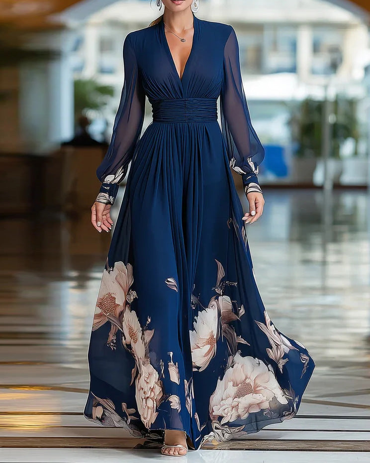 V-Neck Chiffon Printed Dress