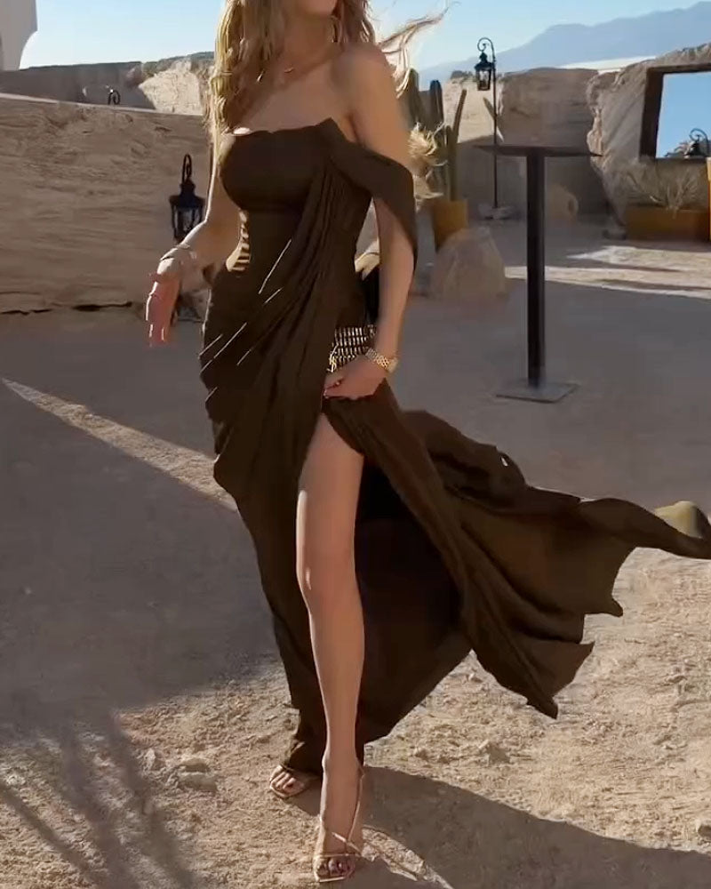 Elegant One-Shoulder Solid Color Dress