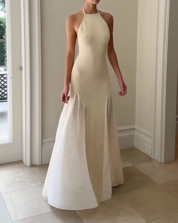 Elegant Solid Color Patchwork Dress