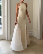 Elegant Solid Color Patchwork Dress