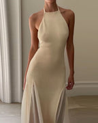 Elegant Solid Color Patchwork Dress
