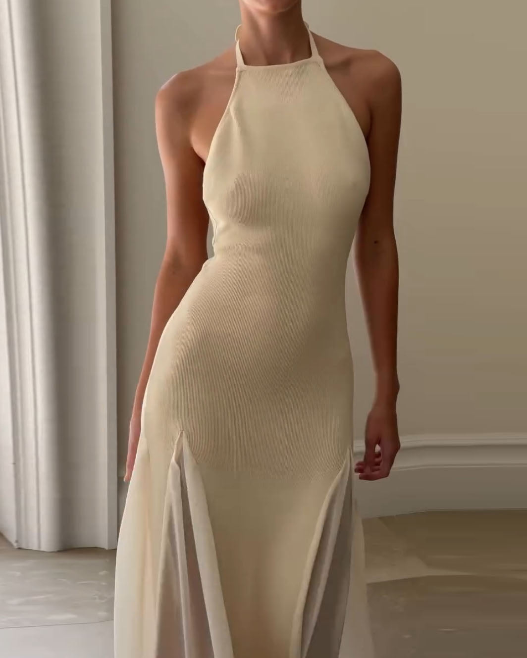 Elegant Solid Color Patchwork Dress