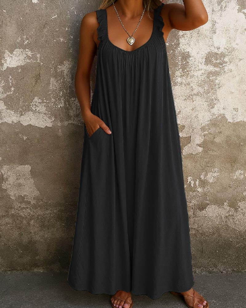 Women's Casual Sundress — U-Neck, Spaghetti Strap, Regular Fit with Shirring (Multicolor)