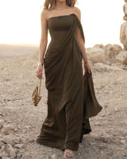 Elegant One-Shoulder Solid Color Dress