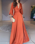 V-Neck Knotted Solid Color Dress