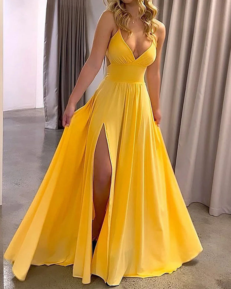 Sleeveless Spaghetti Strap Slit Dress
