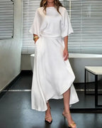 Round neck casual solid color dress