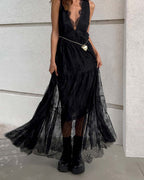 V-Neck Loose Backless Long Dress