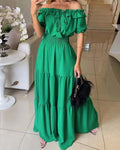 Strapless Puff Sleeve Maxi Dress