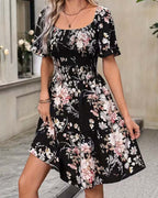 Square Neckline Ruffled Sleeve Resort Dress