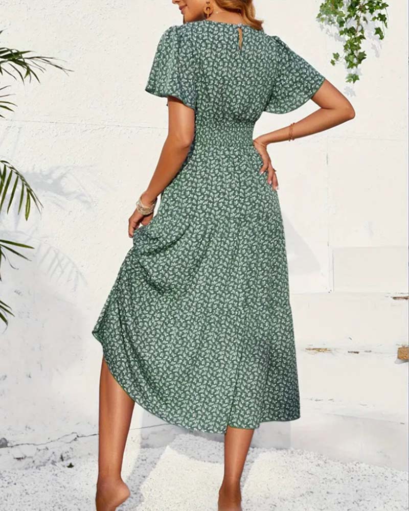 Floral Print Fitted Waist Dress
