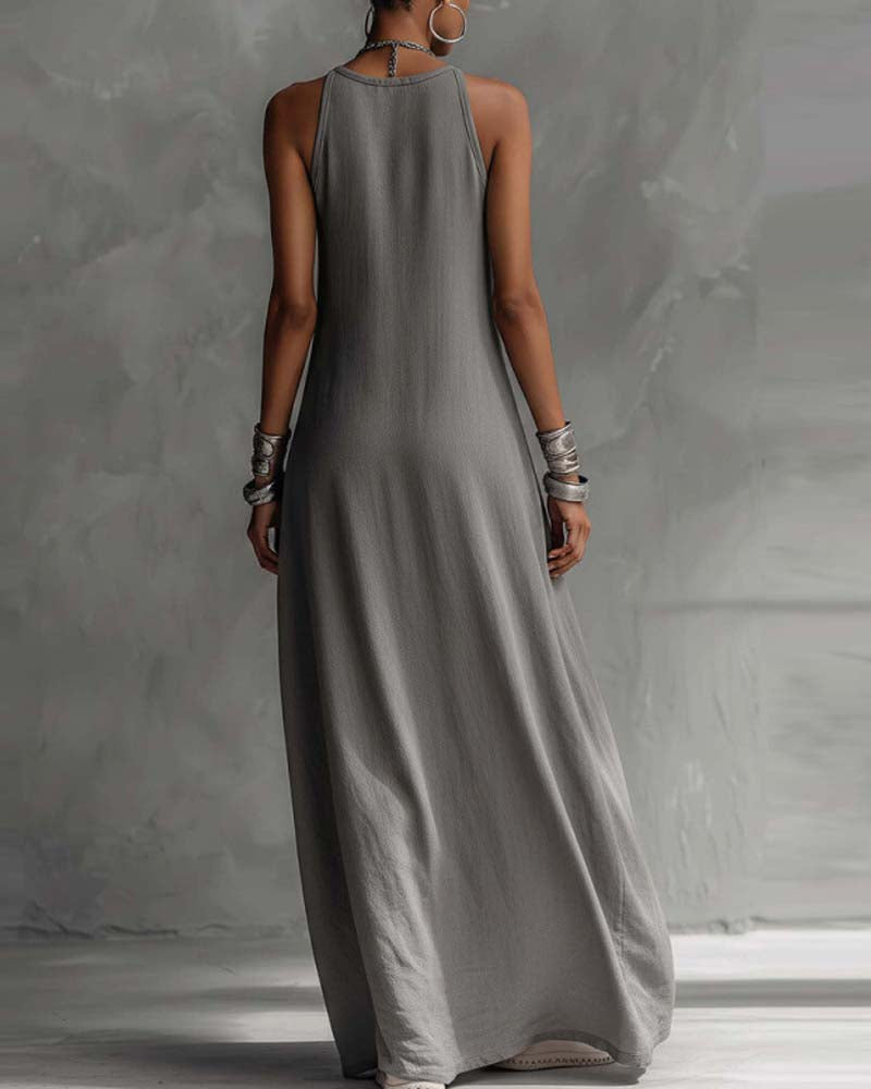 Sleeveless Loose-Fitting Color-Blocked Casual Dress