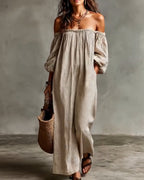 Off-The-Shoulder Striped Print Loose Dress