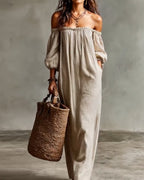 Off-The-Shoulder Striped Print Loose Dress