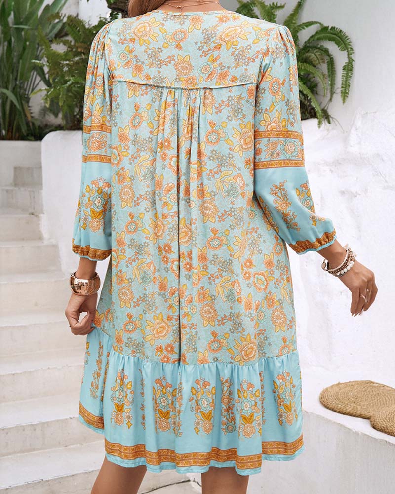 Printed V-Neck Dress