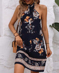 Halter Neck Off-shoulder Patterned Dress