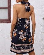 Halter Neck Off-shoulder Patterned Dress