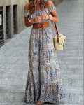 Off-the-shoulder Short-sleeved Bohemian Dress