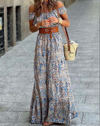 Off-the-shoulder Short-sleeved Bohemian Dress