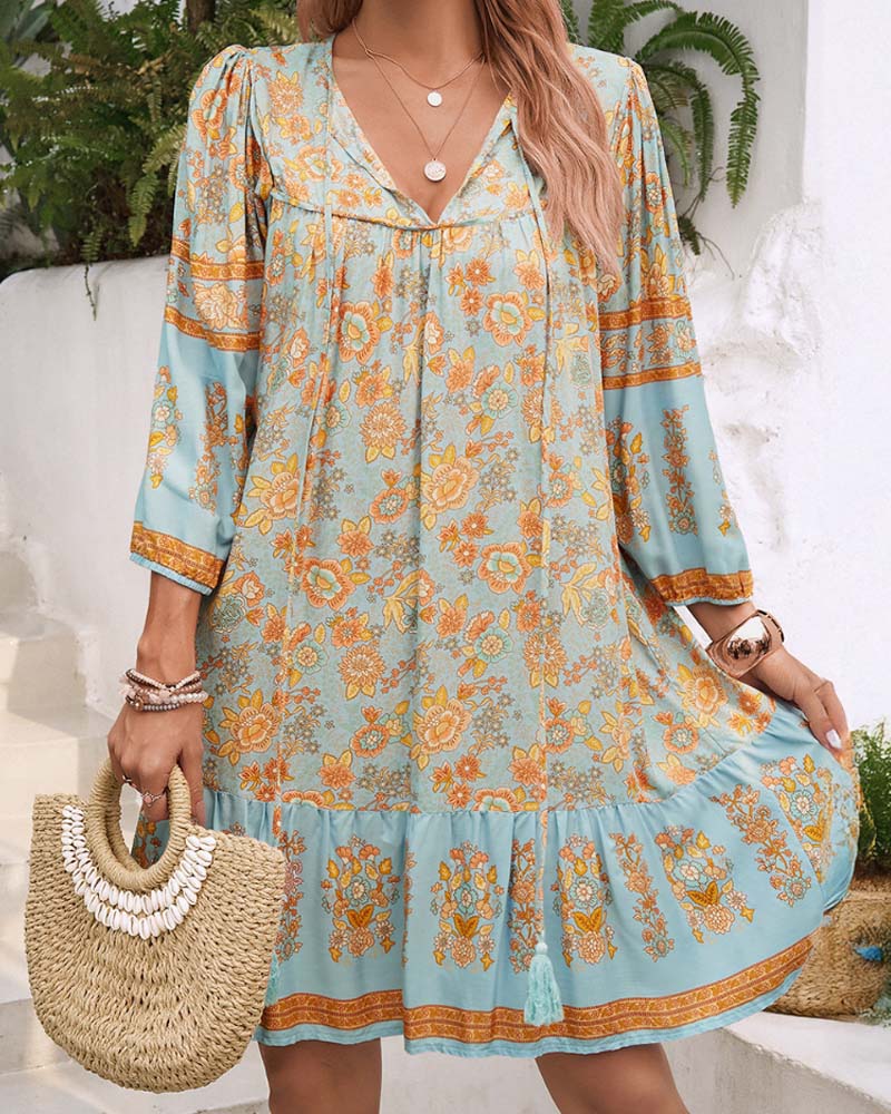 Printed V-Neck Dress