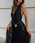 V-Neck Loose Backless Long Dress