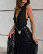 V-Neck Loose Backless Long Dress