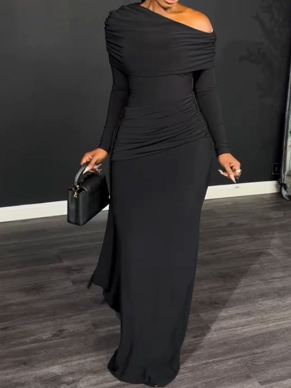 One-shoulder tie-up solid color dress