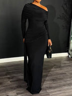 One-shoulder tie-up solid color dress