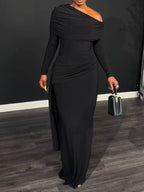 One-shoulder tie-up solid color dress