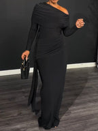 One-shoulder tie-up solid color dress