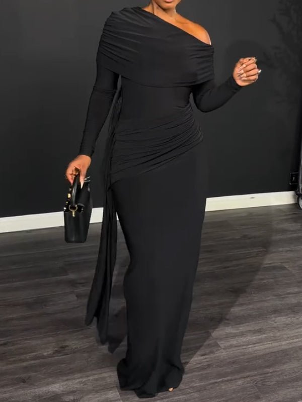 One-shoulder tie-up solid color dress