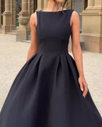 Elegant round neck solid color dress for women