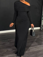 One-shoulder tie-up solid color dress
