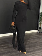 One-shoulder tie-up solid color dress