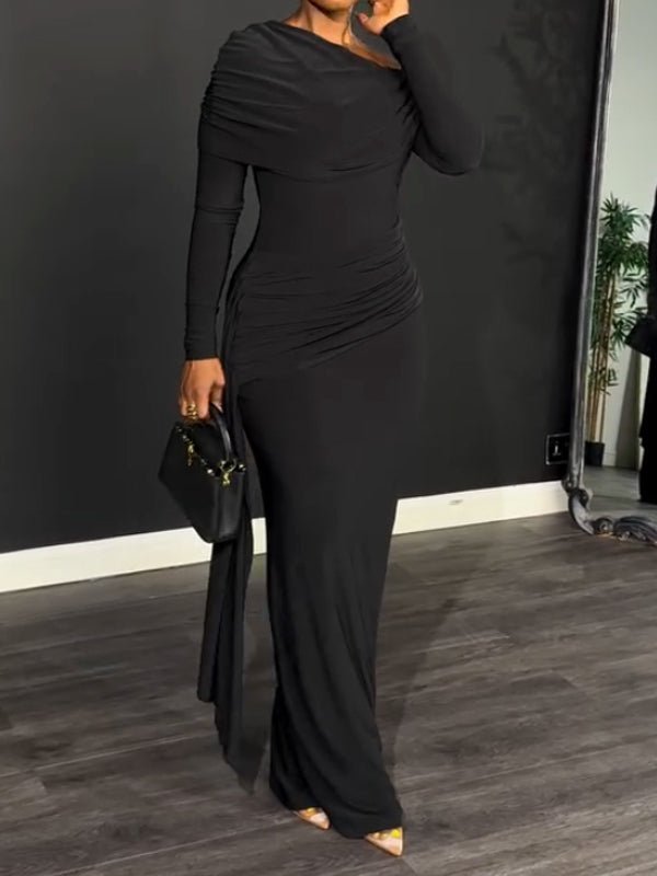 One-shoulder tie-up solid color dress