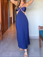 Solid color hollowed-out suspender dress