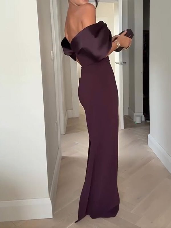 Elegant off-shoulder solid color dress